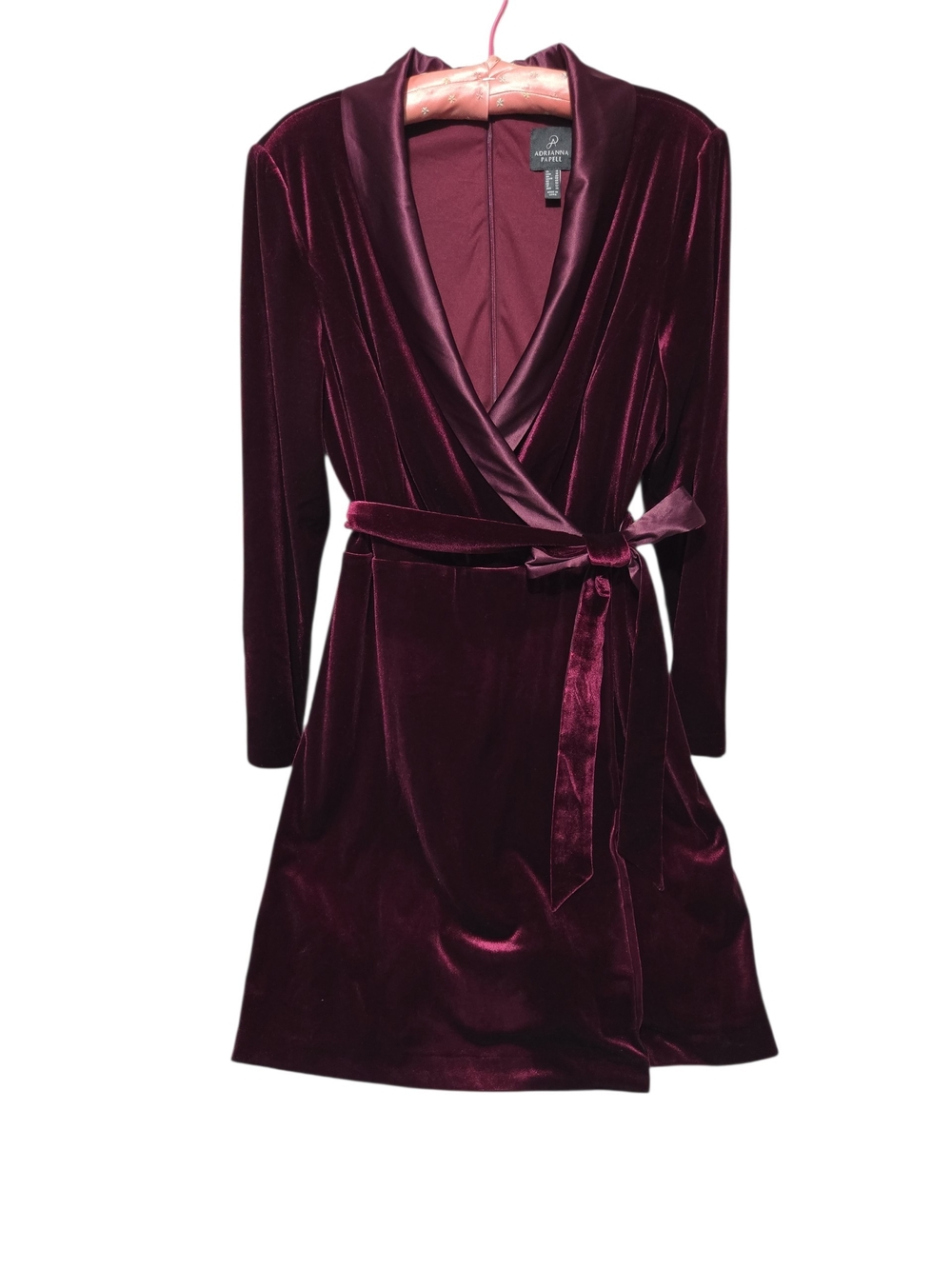 ADRIANNA PAPELL Womens Burgundy Tie Velvet Tuxedo Satin Collar Dress Plus 16